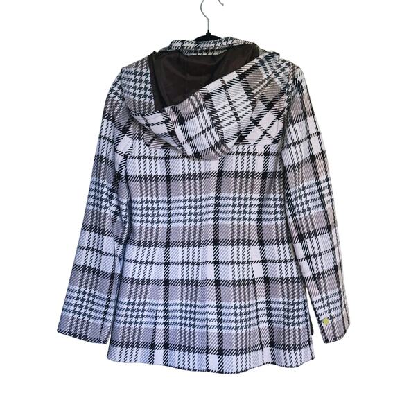 Soia & Kyo Wool Plaid Houndstooth Jacket Cream Toggle Full Zip Medium Fall Layer - Picture 3 of 10